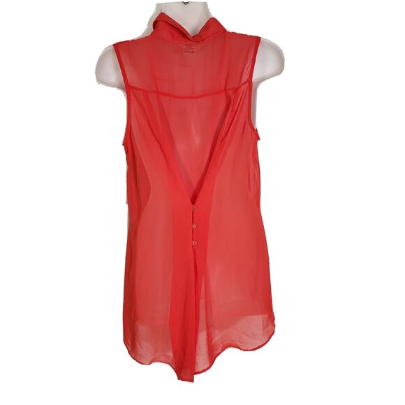 Sans Souci Womens Tank Top Blouse Size Small Sheer Button Up Sleeveless Hi Low - Picture 2 of 8
